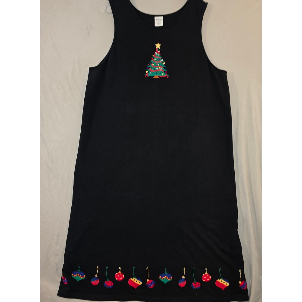 Westbound II Christmas Tree Dress 1X Women Black Embroidered Ornaments Cotton